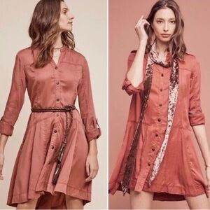 Anthropologie Holding Horses Button Shirt Dress Tab Sleeve Rusty Red Size 4